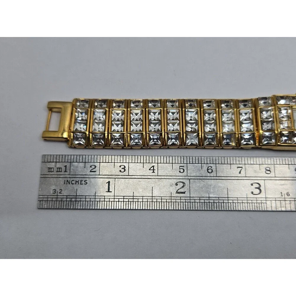 Vintage Suzanne Somers Gold Tone Rhinestone Bracelet Tank MOP Watch New Battery